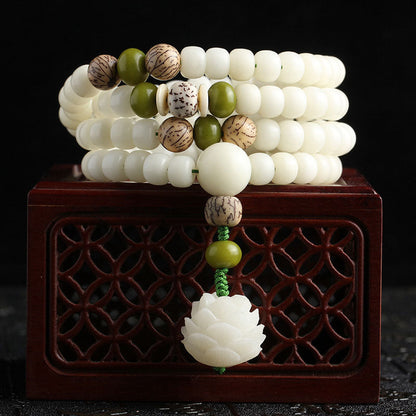 Mythstone White Jade Bodhi Lotus Mala Harmony Necklace Bracelet