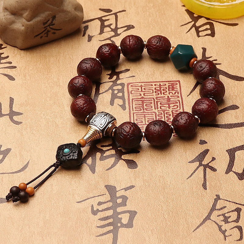 Mythstone Tibetan Bodhi Seed Agate Bead Luck Wealth Tassel Charm Wrist Mala