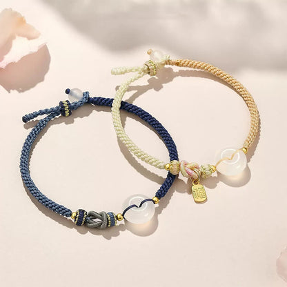 Pulsera tejida hecha a mano con ágata blanca y hebilla de paz que brinda protección, suerte y felicidad 