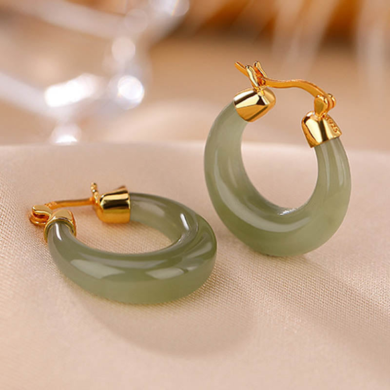 Mythstone Round Jade Cyan Jade Prosperity Luck Drop Earrings