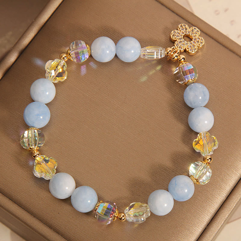 Mythstone Natural Aquamarine Flower Healing Crystal Bracelet