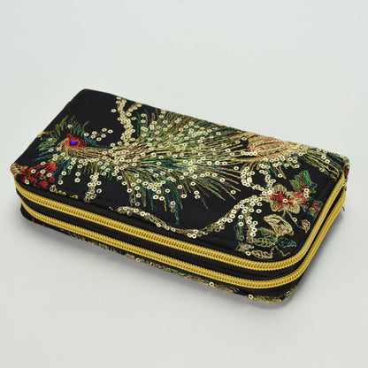 Mythstone Peacock Double-sided Embroidery Cash Holder Wallet Shopping Purse