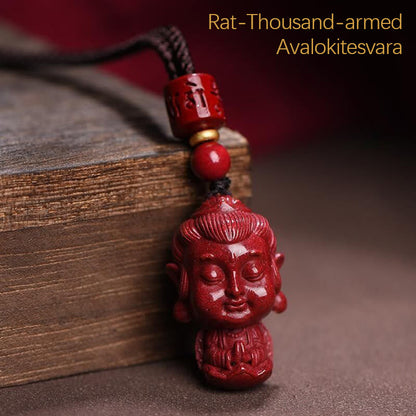 Mythstone Chinese Zodiac Natal Buddha Natural Cinnabar Amulet Keep Away Evil Spirits Necklace Pendant