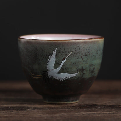 Mythstone Auspicious Crane Ceramic Teacup Kung Fu Tea Cup Bowl