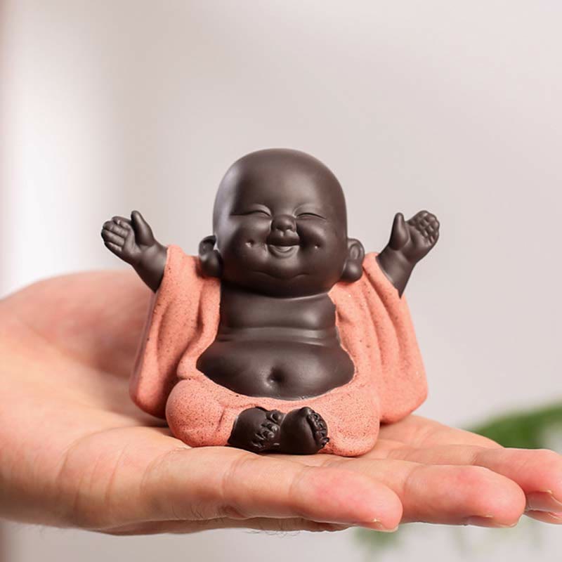 Mythstone Always Smiling Laughing Buddha Wealth Luck Purple Clay Maitreya Statue Decoration