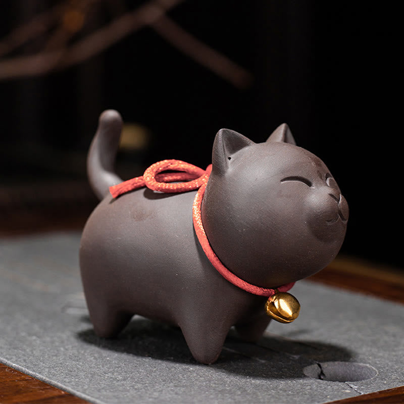 Figura decorativa de escritorio de arcilla morada con forma de gato en miniatura Mythstone 