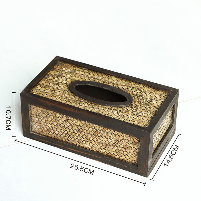 Mythstone Handmade Bamboo Woven Wood Tissue Box Wooden Tissue Holder Wipes Boxes Decoration