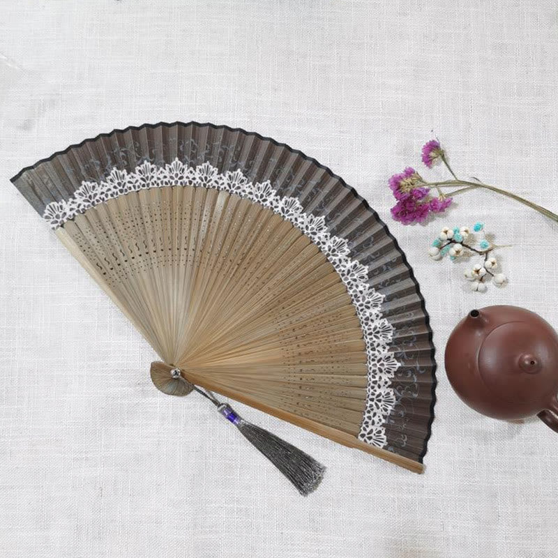 Mythstone Simple Hollow Engraved Handheld Bamboo Folding Fan