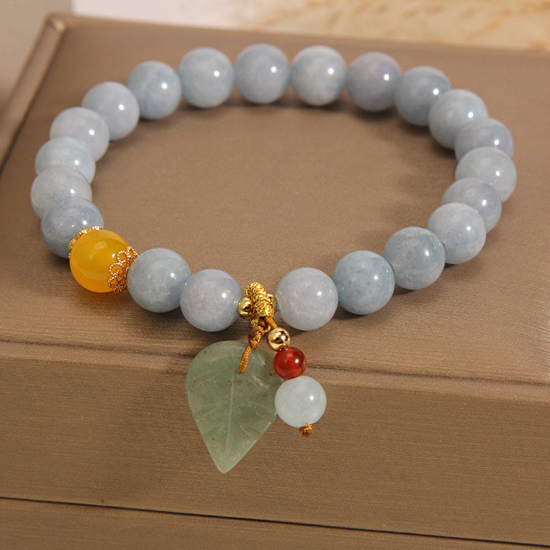 Mythstone Aquamarine Jade Leaf Healing Charm Bracelet