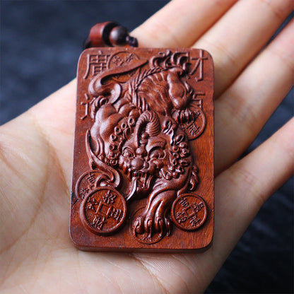 Mytthstone Natural Lightning Struck Jujube Wood PiXiu Copper Coin Good Fortune Necklace Pendant