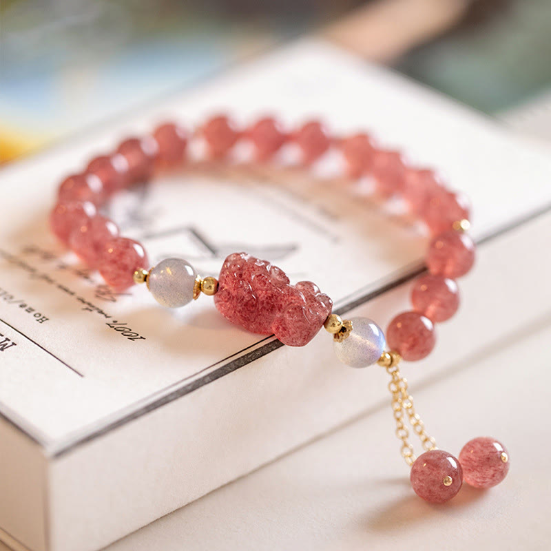 Mythstone Natural Strawberry Quartz Moonstone PiXiu Love Healing Bracelet