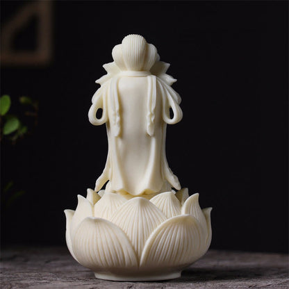 Mythstone Mini Ivory Fruit Kwan Yin Avalokitesvara Lotus Wealth Desk Decoration