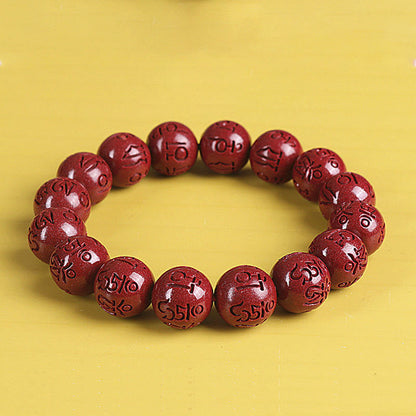 Mythstone Natural Double PiXiu Cinnabar Om Mani Padme Hum Wealth Luck Bead Bracelet