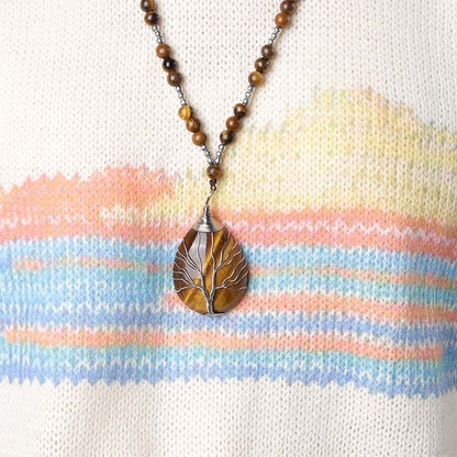 Mythstone Natural Tiger Eye Strength Beaded Pendant Necklace