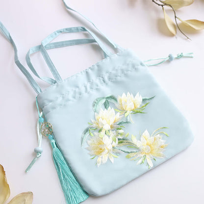 Mythstone Suzhou Embroidery Lotus Deer Epiphyllum Peony Rabbit Cotton Linen Tote Crossbody Bag Shoulder Bag Handbag