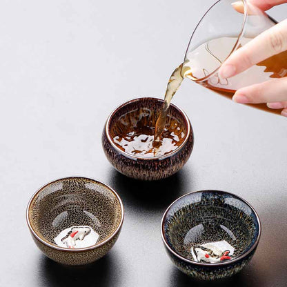 Mythstone Small Koi Fish Kiln Change Chinese Jianzhan Ceramic Teacup Kung Fu Tea Cup 60ml