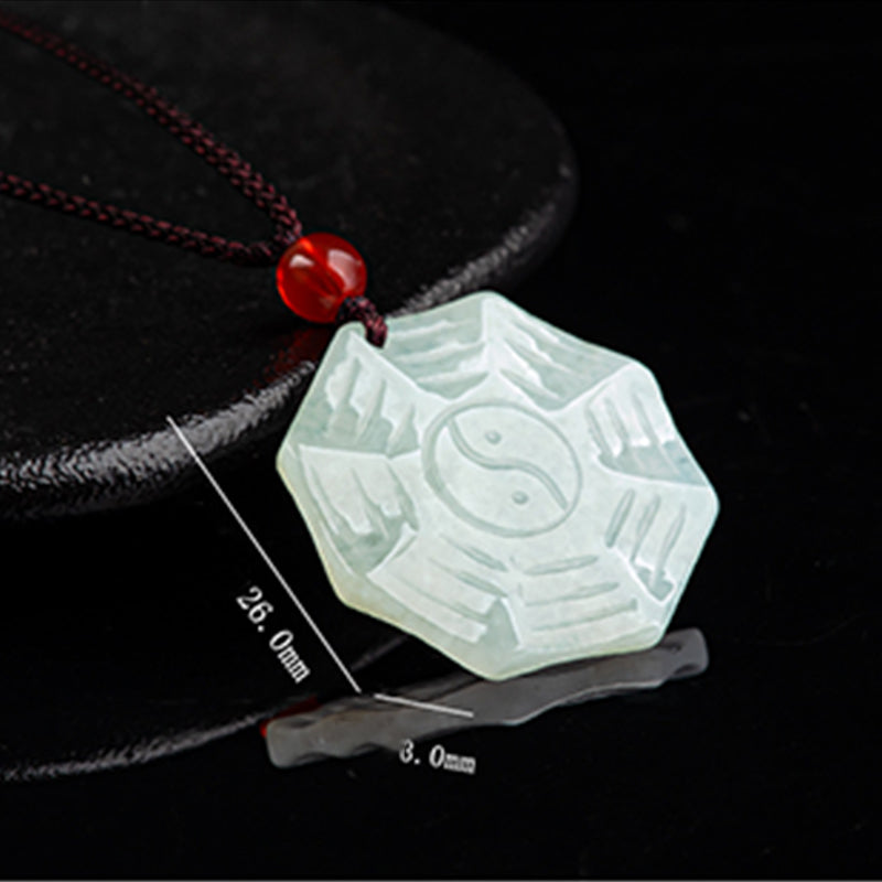 Mythstone Natural Jade Bagua Yin Yang Luck Necklace Pendant