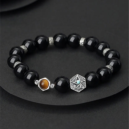 Pulsera de purificación con ojo de tigre y obsidiana negra de plata de ley 925 Mythstone