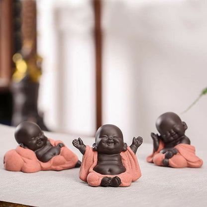 Mythstone Always Smiling Laughing Buddha Wealth Luck Purple Clay Maitreya Statue Decoration