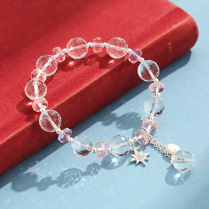 Pulsera con dije de estrella protectora de cristal blanco y rosa Mythstone