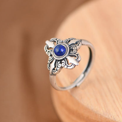 Mythstone Tibet 925 Sterling Silver Natural Lazurite Positive Adjustable Ring