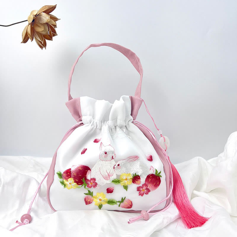 Mythstone Suzhou Embroidery Rabbit Lotus Epiphyllum Peony Magnolia Silk Tote Crossbody Bag Shoulder Bag Handbag