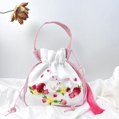 Mythstone Suzhou Embroidery Rabbit Lotus Epiphyllum Peony Magnolia Silk Tote Crossbody Bag Shoulder Bag Handbag