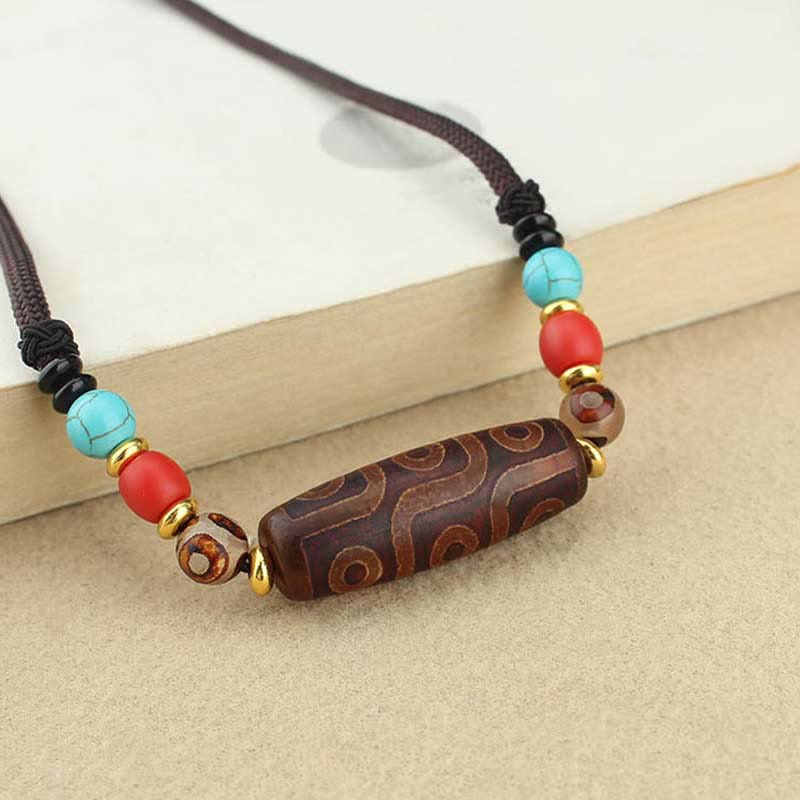 Mythstone Tibetan Nine-Eye Dzi Bead Three-eyed Dzi Bead Protection String Necklaces Pendant