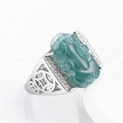 Mythstone 925 Sterling Silver Fengshui Wealth Prosperity Jade PiXiu Luck Ring