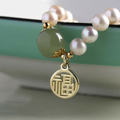 Mythstone Natural Pearl Hetian Jade Happiness Healing Bead Bracelet