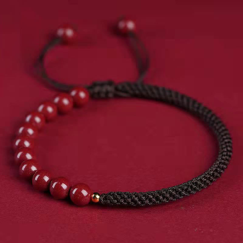 Mythstone Natural Cinnabar King Kong Knot Blessing String Bracelet