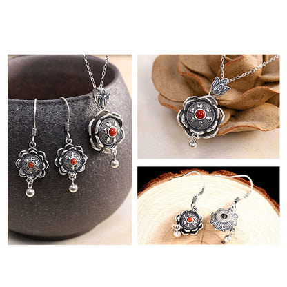 Mythstone 925 Sterling Silver Om Mani Padme Hum Lotus Peace Necklace Pendant Earrings