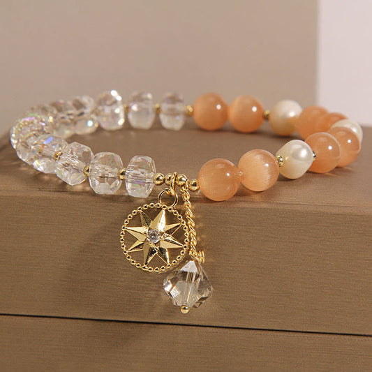 Mythstone Orange Cat's Eye White Crystal Star Support Bracelet