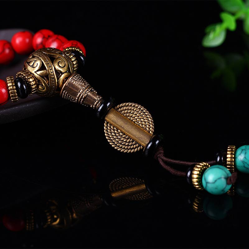 MythStone Tibetan Mala Red Turquoise Lucky Necklace Bracelet