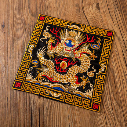 Mythstone Phoenix Dragon Kirin Embroidery Cup Mat Pad Tea Cup Coaster Kung Fu Tea Mat