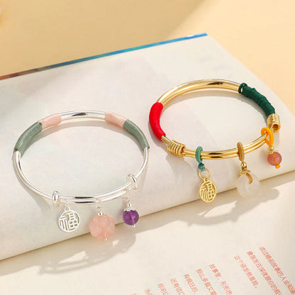 Pulsera brazalete con hebilla de paz y flor de la suerte con cristal rosa Mythstone 