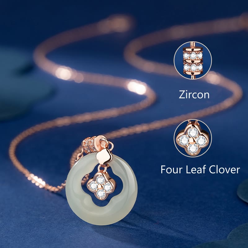 Mythstone 925 Sterling Silver Natural Hetian Jade Lucky Four Leaf Clover Zircon Necklace Pendant With Gift Box