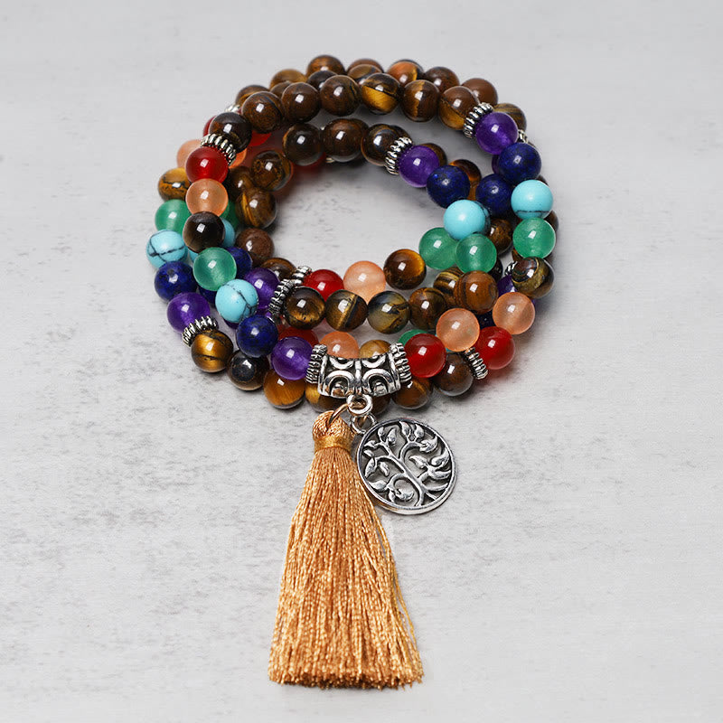 Mythstone Healing Crystal Mala Prayer Beads 108 Meditation Healing Multilayer Bracelet Necklace