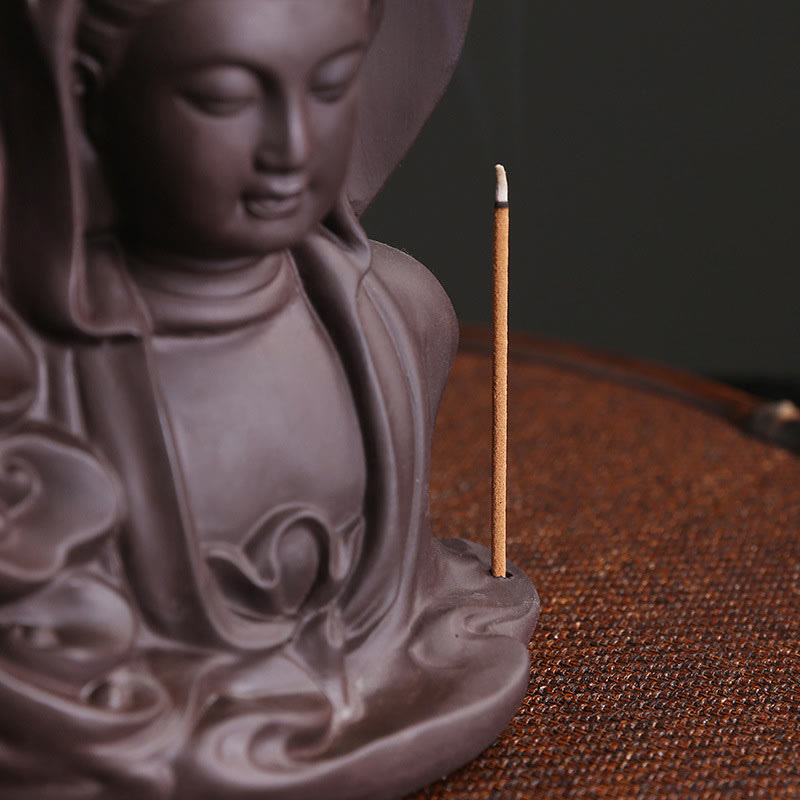 Mythstone Tibetan Avalokitesvara Buddha Lotus Healing Backflow Smoke Fountain Incense Burner