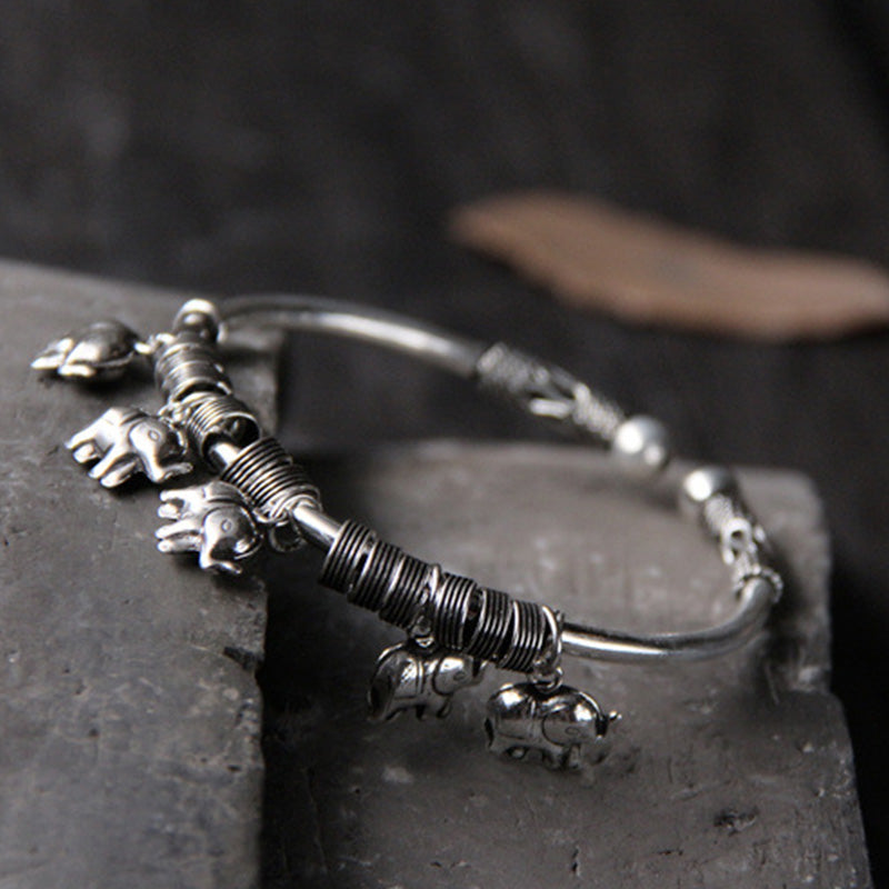 Mythstone 925 Sterling Silver Elephant Strength Bracelet Bangle