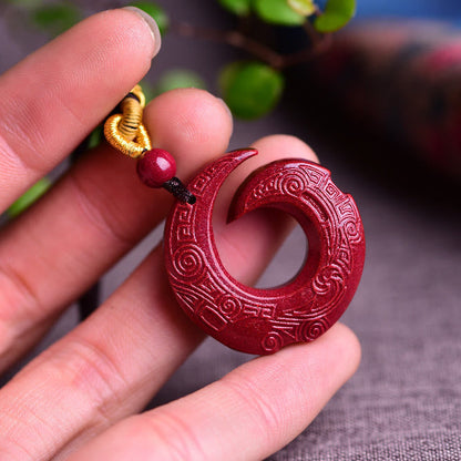 Mythstone One's Luck Improves Design Patern Natural Cinnabar Blessing Necklace Pendant