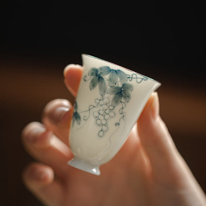 Mythstone Small Hand Painted Grapes Ceramic Teacup Kung Fu Tea Cup 30ml