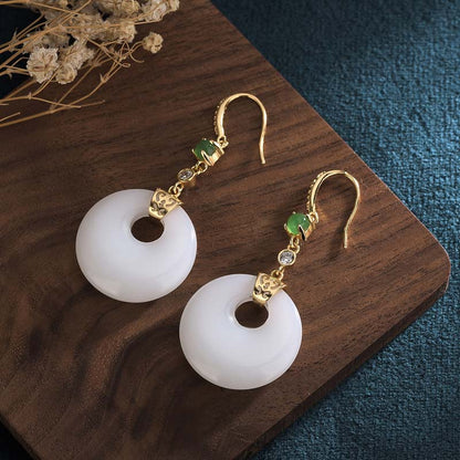 Mythstone FengShui White Jade Blessing Drop Earrings