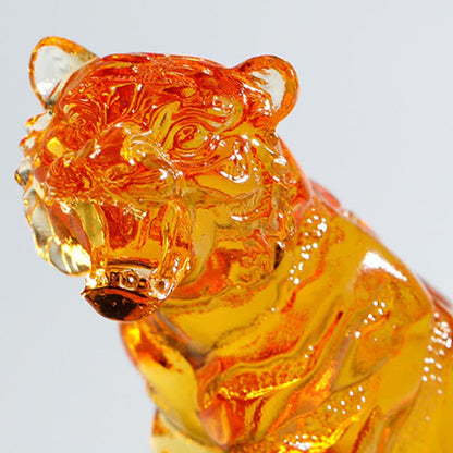 Mythstone Handmade Liuli Crystal Tiger Art Piece Protection Home Decoration