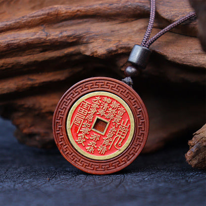 Mythstone Lightning Struck Jujube Wood Yin Yang Bagua Mountain Ghosts Spend Money Protection Necklace Pendant