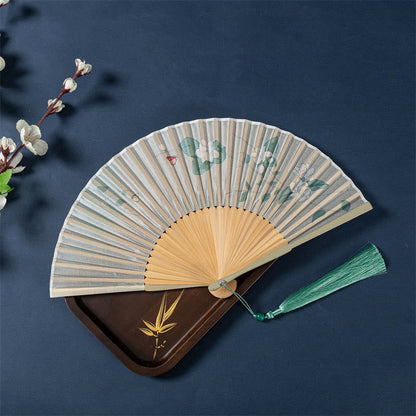 Mythstone Lotus Begonia Flower Jasmine Handheld Bamboo Folding Fan 21cm