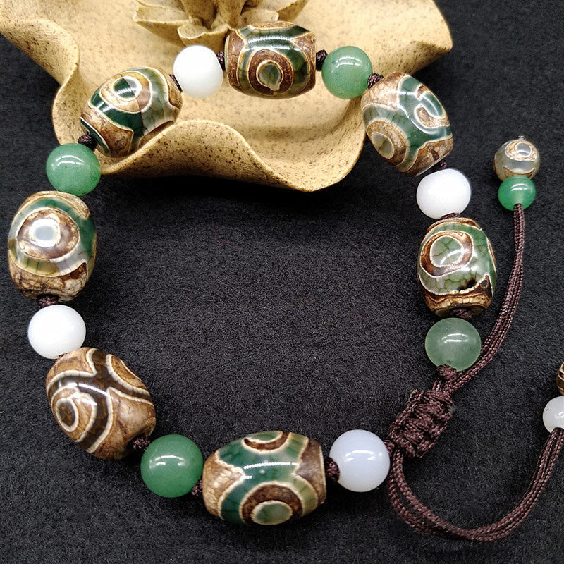 MythStone Tibetan Three-eyed Dzi Bead Luck Protection Braided Bracelet