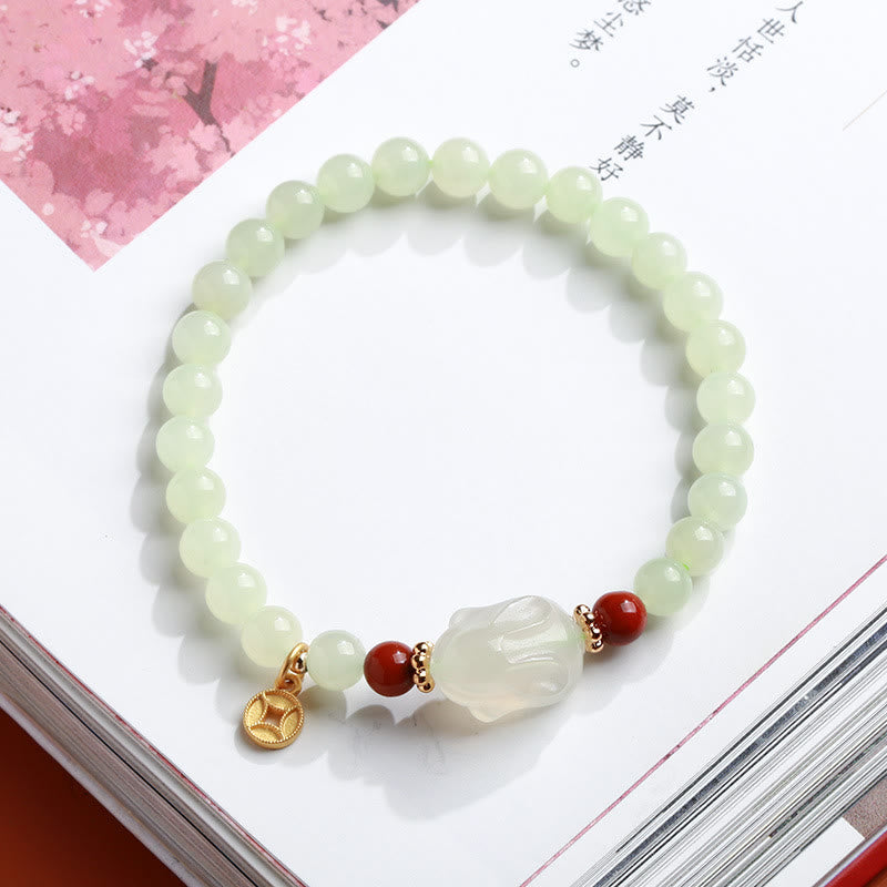 Mythstone 925 Sterling Silver Plated Gold Natural Hetian Jade Bead Gourd Lotus Bamboo Fu Character Luck Bracelet