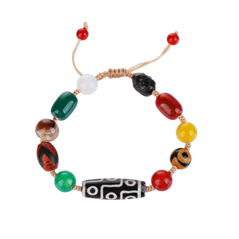 Pulsera de protección de riqueza de ágata con cuentas Dzi tibetanas de nueve ojos Mythstone 