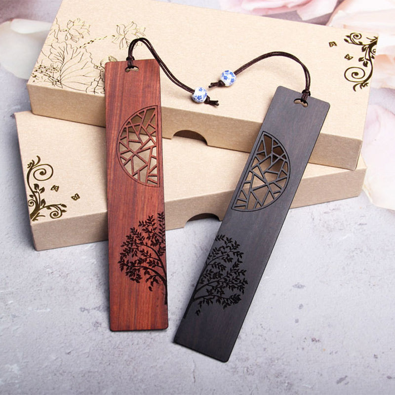 Mythstone The Tree of Life Ebony Wood Small Leaf Red Sandalwood Bookmarks With Gift Box